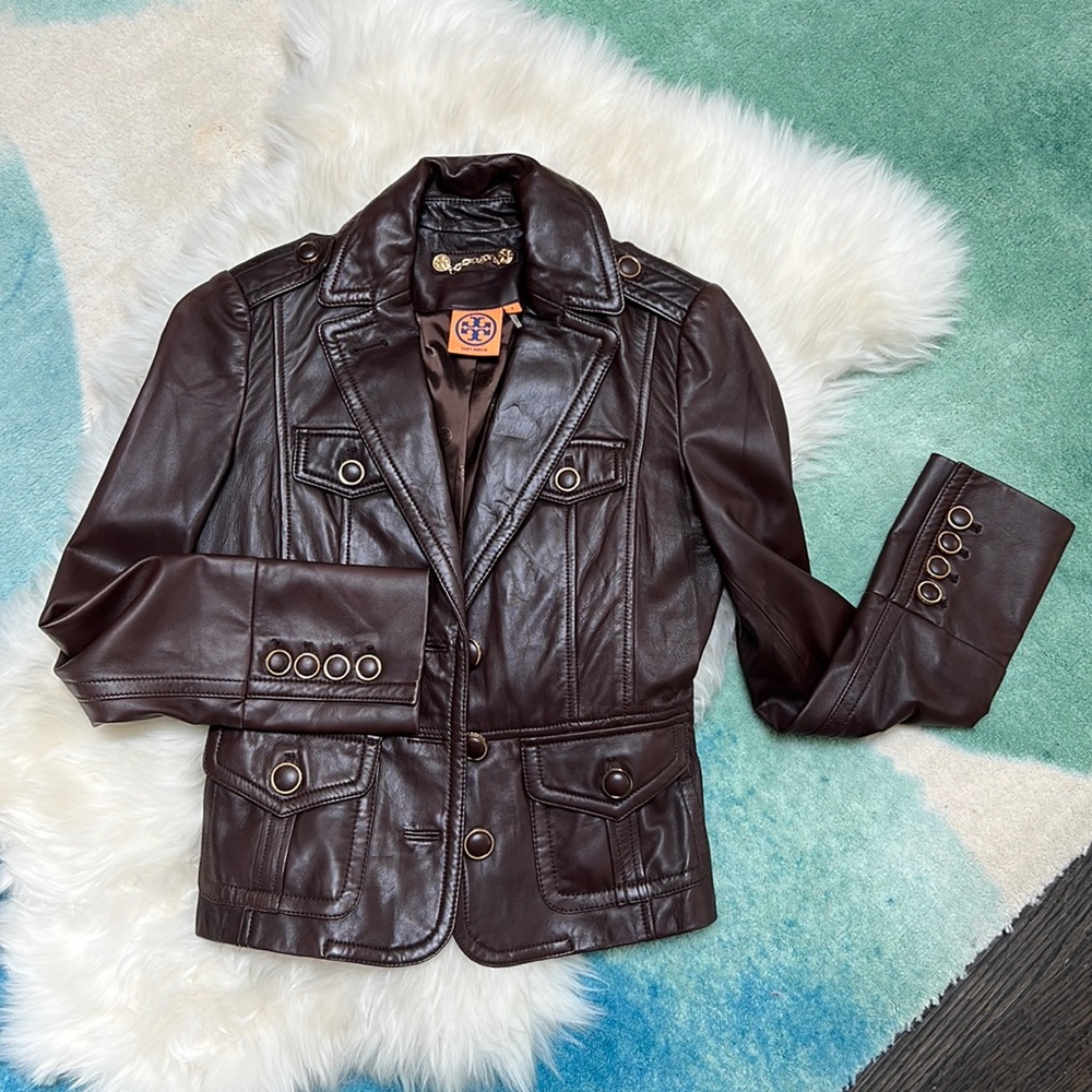 Tory Burch Chocolate Brown Rebekah Leather Jacket size 0